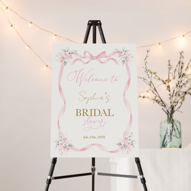 Pink Bow Bridal Shower Welcome sign (In Situ (Stand))