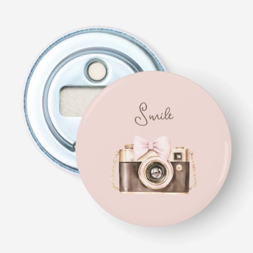 Pink Bow Brown Camera Smile Bottle Opener