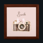 Pink Bow Brown Camera Smile Gift Box<br><div class="desc">Pink Bow Brown Camera Smile</div>