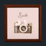 Pink Bow Brown Camera Smile Gift Box<br><div class="desc">Pink Bow Brown Camera Smile</div>