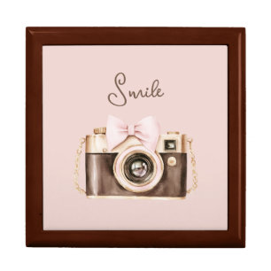 Pink Bow Brown Camera Smile Gift Box