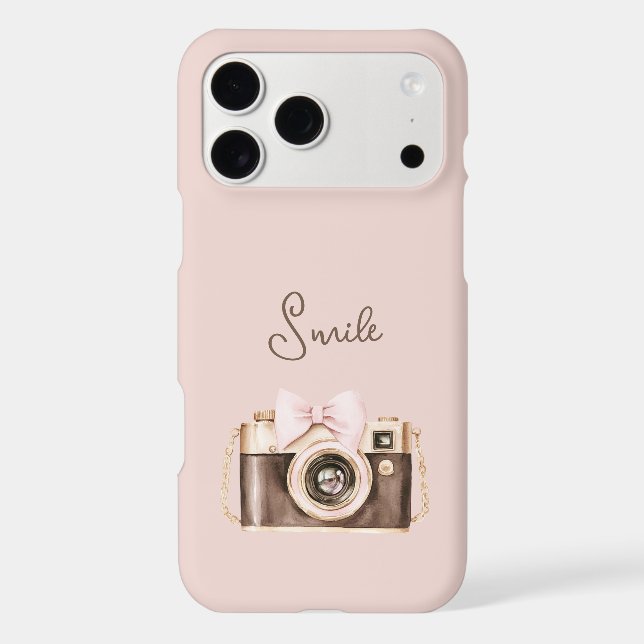Pink Bow Brown Camera Smile Iphone Case (Back)