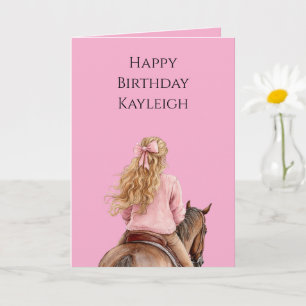 Pink Bow Brown Horse Girl Birthday Card
