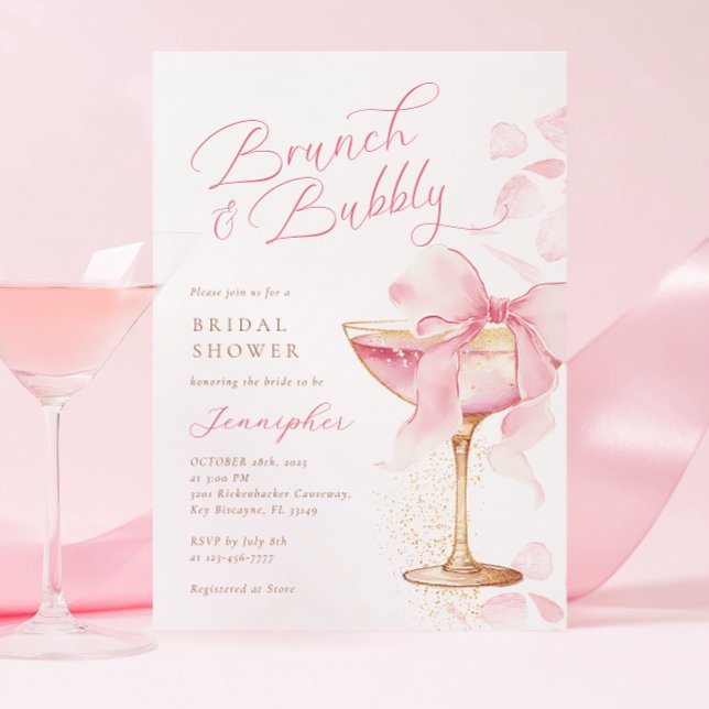 Pink Bow Brunch and Bubbly Bridal Shower  Invitation (Creator Uploaded)
