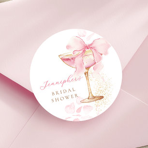 Pink Bow Brunch and Bubbly Bridal Shower Sticker