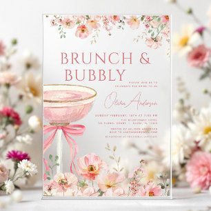Pink Bow Brunch and Bubbly Champagne Bridal Shower Acrylic Invitations