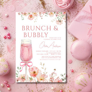 Pink Bow Brunch and Bubbly Champagne Bridal Shower Invitation