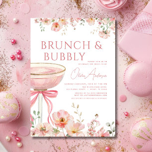 Pink Bow Brunch and Bubbly Champagne Bridal Shower Invitation
