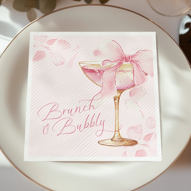 Pink Bow Brunch and Bubbly Napkins (Creator Uploaded)