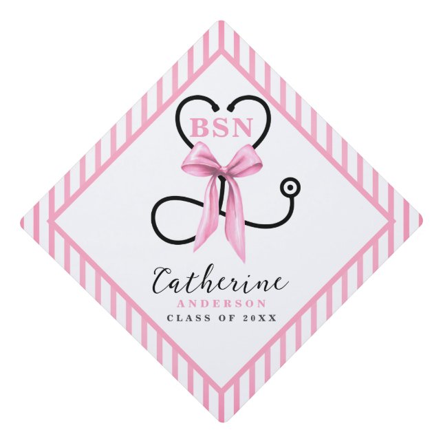 Pink Bow BSN Graduation Cap Topper (Front)