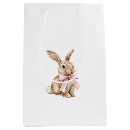 Pink Bow Bunny Rabbit Birthday   Medium Gift Bag