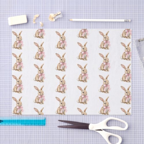 Pink Bow Bunny Rabbits Birthday   Tissue Paper