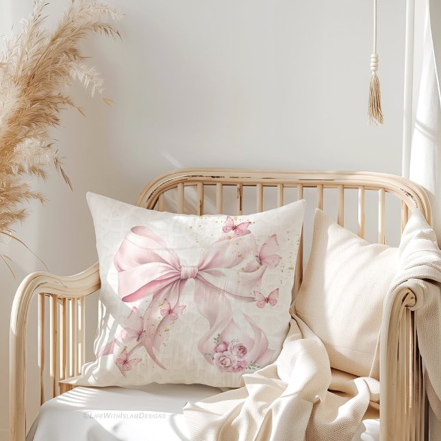 Pink Bow Butterflies Photo Throw Pillow (Creator Uploaded)