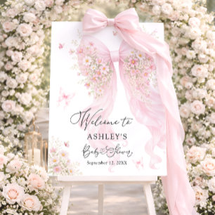 Pink Bow Butterfly Baby Shower Welcome Foam Board