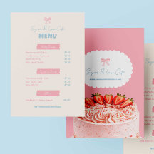 Pink Bow Cafe Menu Custom Bakery Pastel Cute