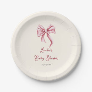 Pink Bow Calligraphy Girl Baby Shower Paper Plates
