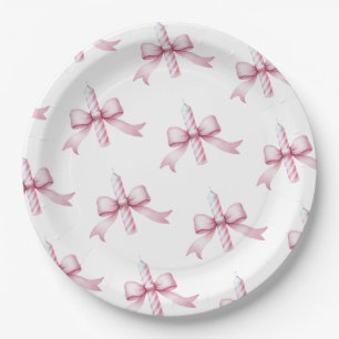 Pink Bow Candle Girls Just Wanna Be One Birthday Paper Plates