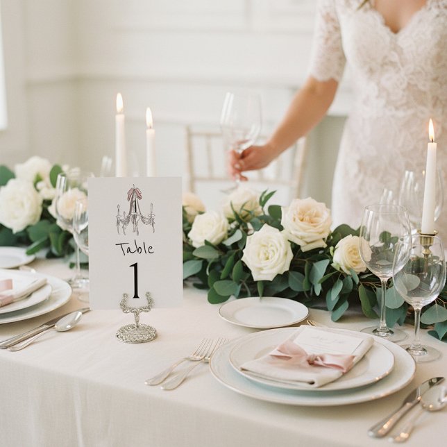 Pink Bow Chandelier Sketch Table Number (Creator Uploaded)