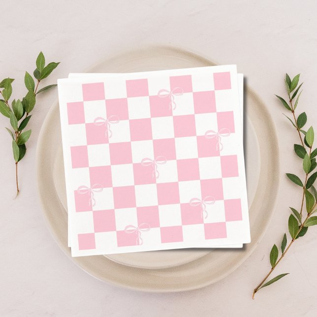 Pink Bow Checkered Girly Bachelorette Party  Napkins (Pink Bow Checkered Girly Bachelorette Party Napkins)