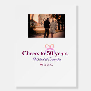 Pink bow cheers to 50 years anniversary wedding foam board