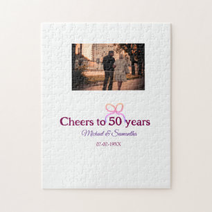 Pink bow cheers to 50 years anniversary wedding  jigsaw puzzle