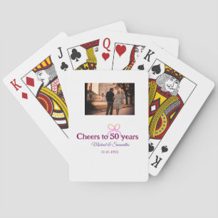 Pink bow cheers to 50 years anniversary wedding poker cards