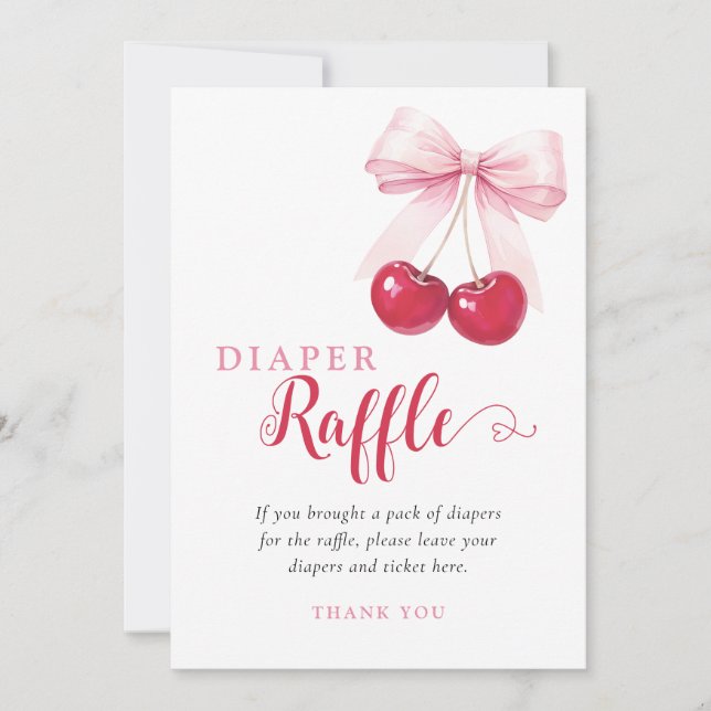 Pink Bow Cherries Diaper Raffle Card (Front)