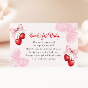 Pink Bow Cherry Baby Shower Books for Baby Enclosure Card