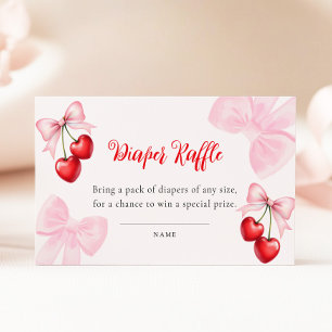 Pink Bow Cherry Baby Shower Diaper Raffle Enclosure Card