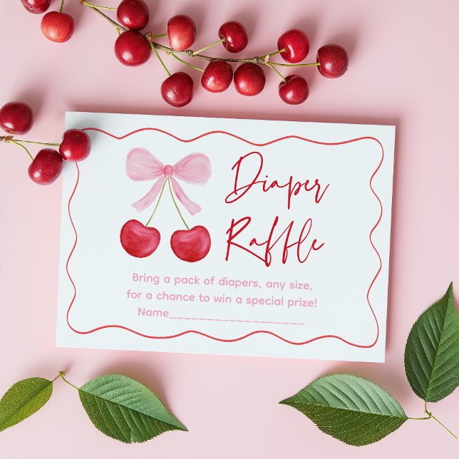 Pink Bow Cherry Baby Shower Diaper Raffle Enclosure Card (Creator Uploaded)