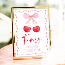 Pink Bow Cherry Baby Shower Favor Sign