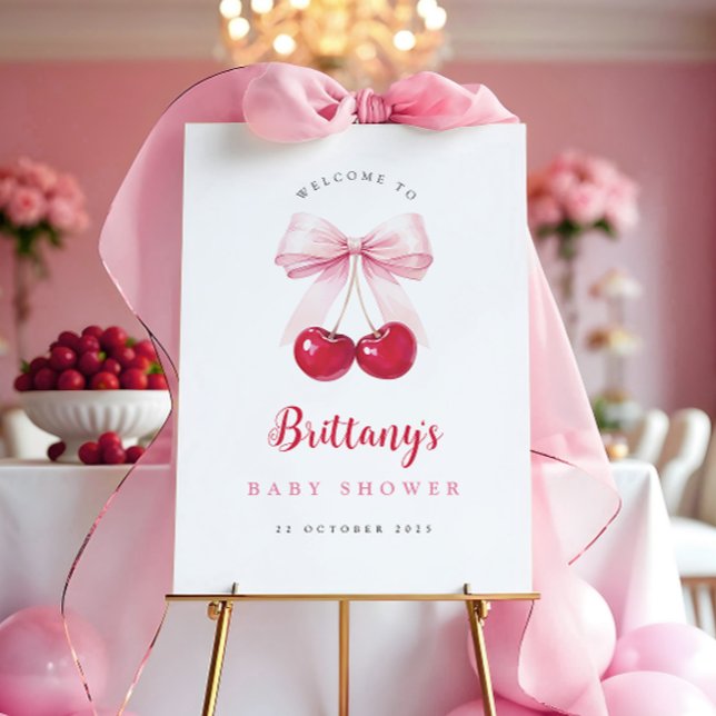 Pink Bow Cherry Baby Shower Foam Board (Creator Uploaded)