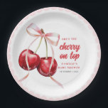 Pink Bow Cherry Baby Shower Paper Plate<br><div class="desc">Celebrate the upcoming arrival of your little one with this charming coquette "Cherry on Top" baby shower plate! Perfect for a sweet and sophisticated gathering,  this invitation features a delightful cherry illustration adorned with a coquette ribbon bow,  setting the tone for a lovely event.</div>