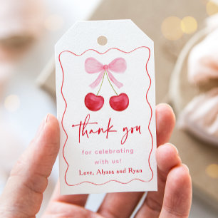 Pink Bow Cherry Baby Shower Thank You Gift Tags