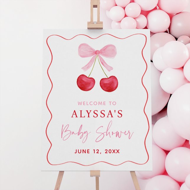 Pink Bow Cherry Baby Shower Welcome Foam Board (Creator Uploaded)