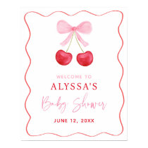 Pink Bow Cherry Baby Shower Welcome Poster