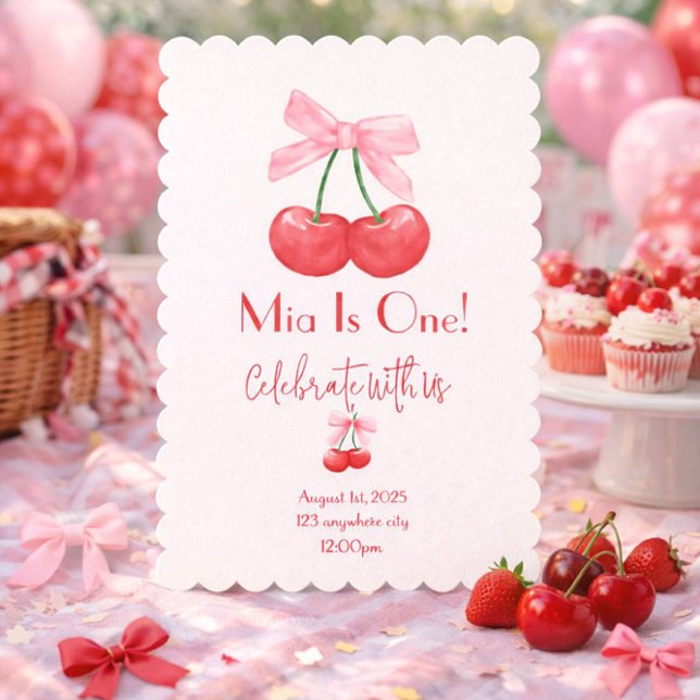 PINK BOW CHERRY BIRTHDAY INVITATION (Creator Uploaded)