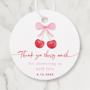 Pink Bow Cherry Coquette Birthday Favor Tags