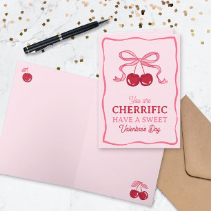 Pink Bow Cherry You Are Cherrific Valentine's Day Card