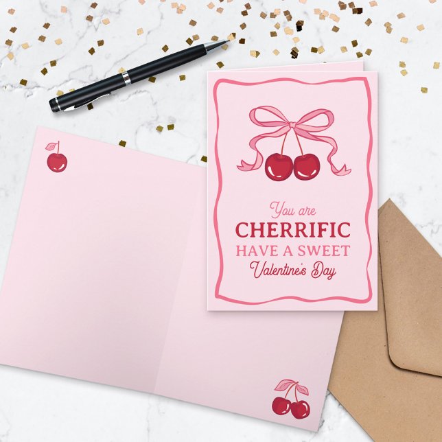 Pink Bow Cherry You Are Cherrific Valentine's Day Card (Creator Uploaded)