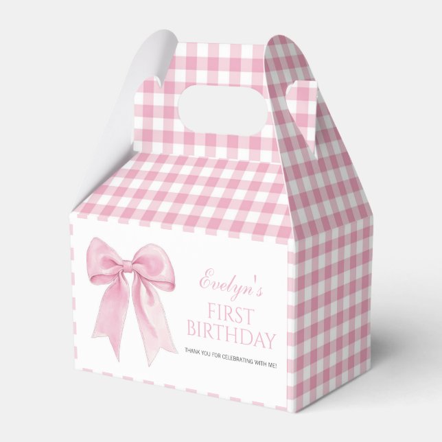 Pink Bow Chic Coquette Girl Birthday Favor Boxes (Front Side)