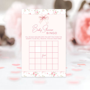 Pink Bow Chic Floral Baby Girl Shower Game Bingo