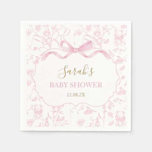 Pink Bow Chinoiserie Baby Shower Girl Napkins