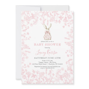 Pink Bow Chinoiserie bunny baby Shower Invitation