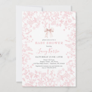 Pink Bow Chinoiserie floral baby Shower Invitation