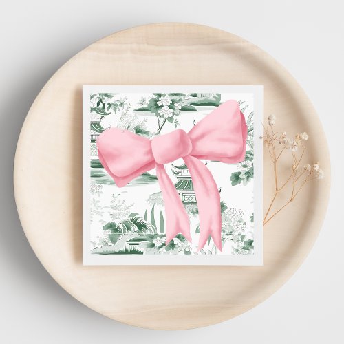 Pink Bow Chinoiserie Preppy Napkin