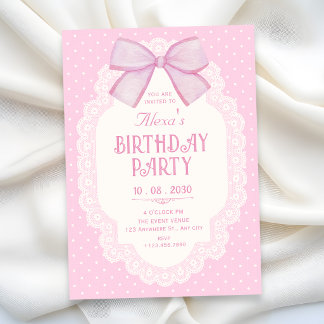 Pink bow choquette birthday invitation