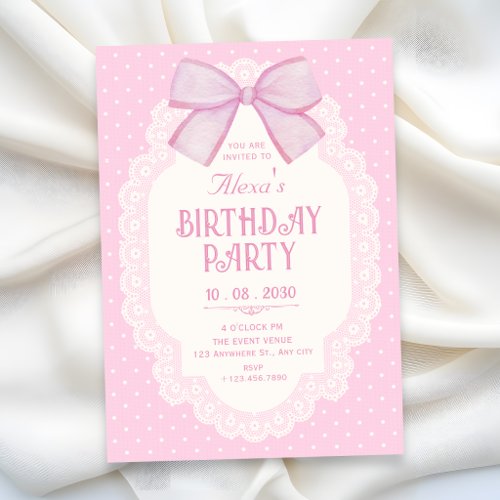 Pink bow choquette birthday invitation