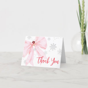 Pink Bow Christmas Baby Shower Letterpress Thank You Card