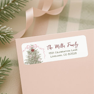 Pink Bow Christmas Return Address Label